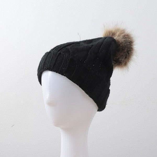 Braided Knitted Fur Pom Pom Beanie in - Hats photo