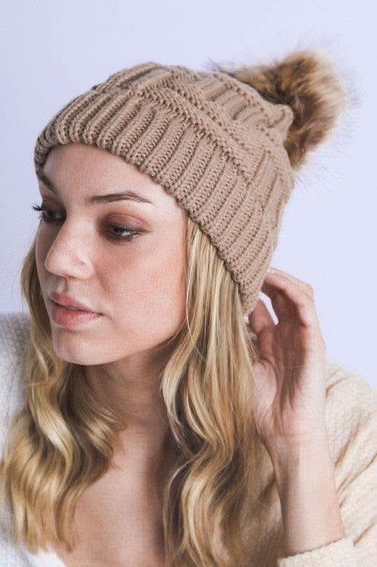 Braided Knitted Fur Pom Pom Beanie in - Hats photo