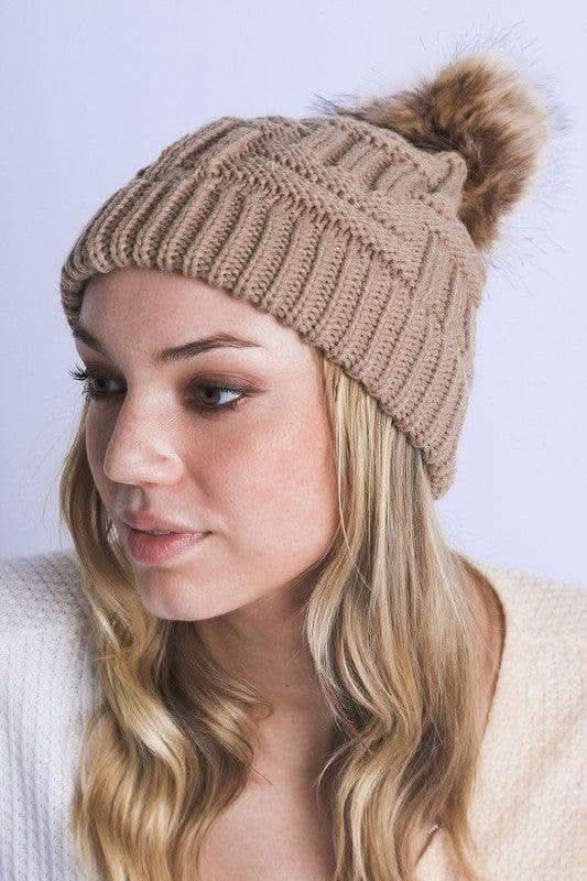 Braided Knitted Fur Pom Pom Beanie in - Hats photo