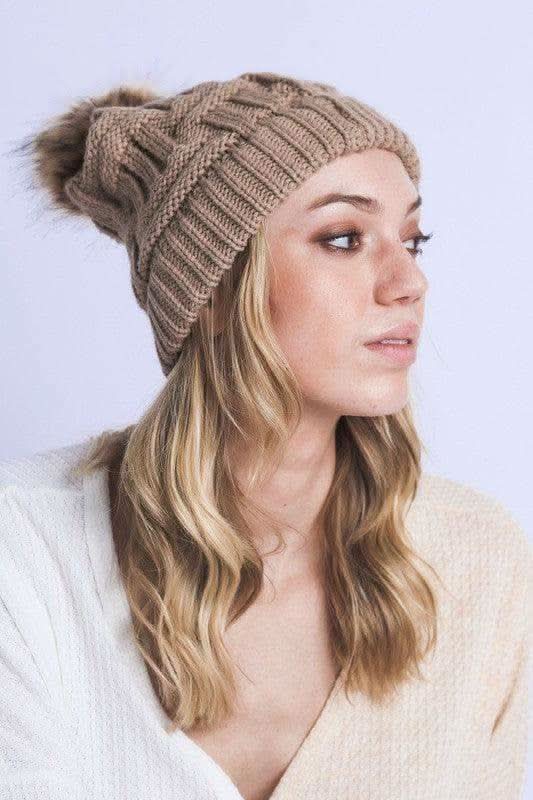 Braided Knitted Fur Pom Pom Beanie in - Hats photo
