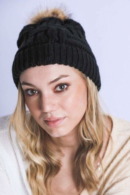 Braided Knitted Fur Pom Pom Beanie in - Hats photo