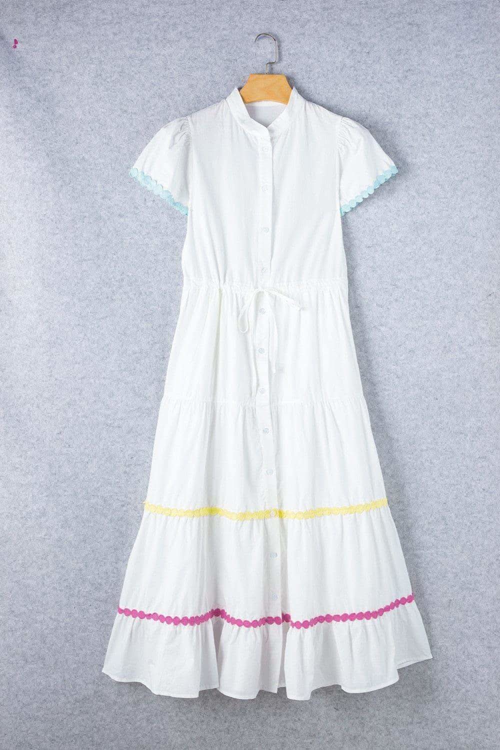 Brianna Contrast Trim Button Up Short Sleeve Dress in - Dresses photo