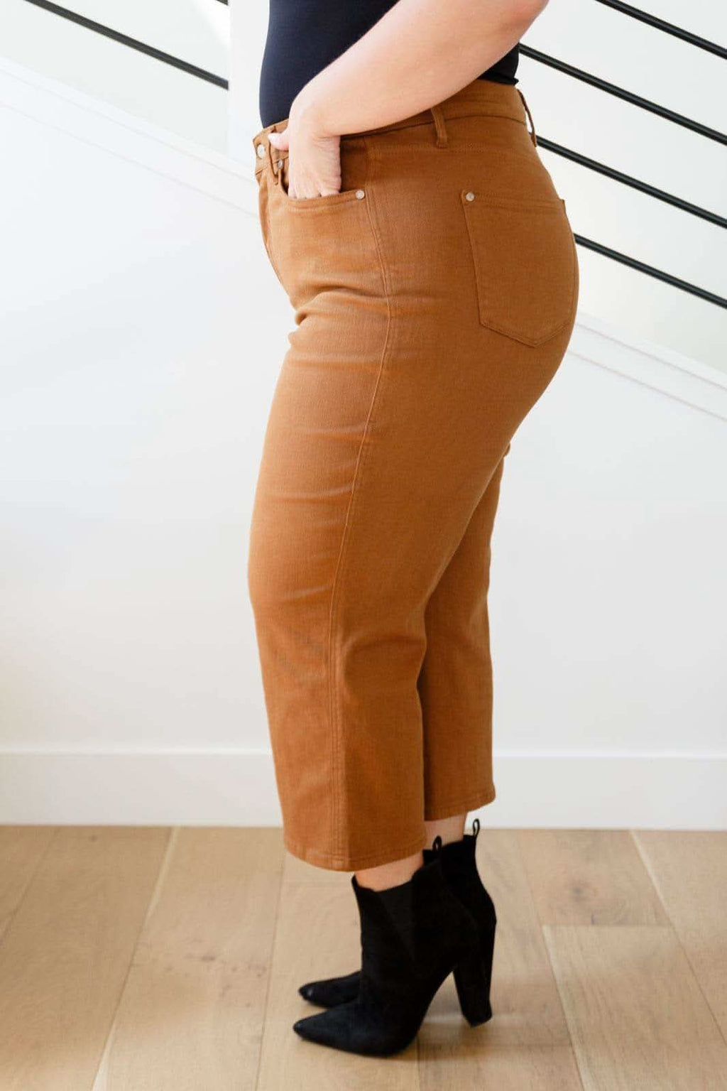 Judy Blue Briar High Rise Control Top Wide Leg Crop Jeans in Camel in - Denim photo