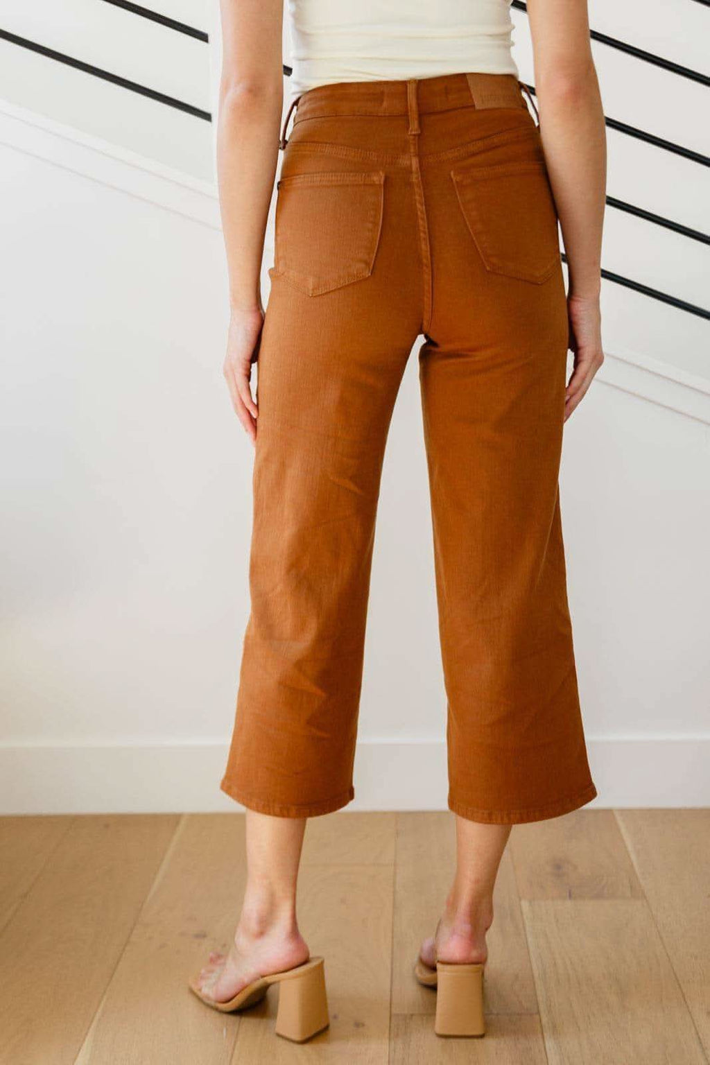 Judy Blue Briar High Rise Control Top Wide Leg Crop Jeans in Camel in - Denim photo