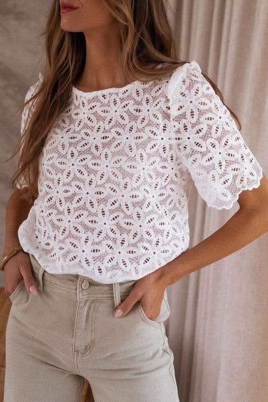 Brooklyn Crochet Lace Flower Embroidered Hallowed Blouse - SwagglyLife Home & Fashion Brooklyn Crochet Lace Flower Embroidered Hallowed Blouse - SwagglyLife Home & Fashion