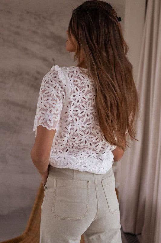 Brooklyn Crochet Lace Flower Embroidered Hallowed Blouse - SwagglyLife Home & Fashion Brooklyn Crochet Lace Flower Embroidered Hallowed Blouse - SwagglyLife Home & Fashion