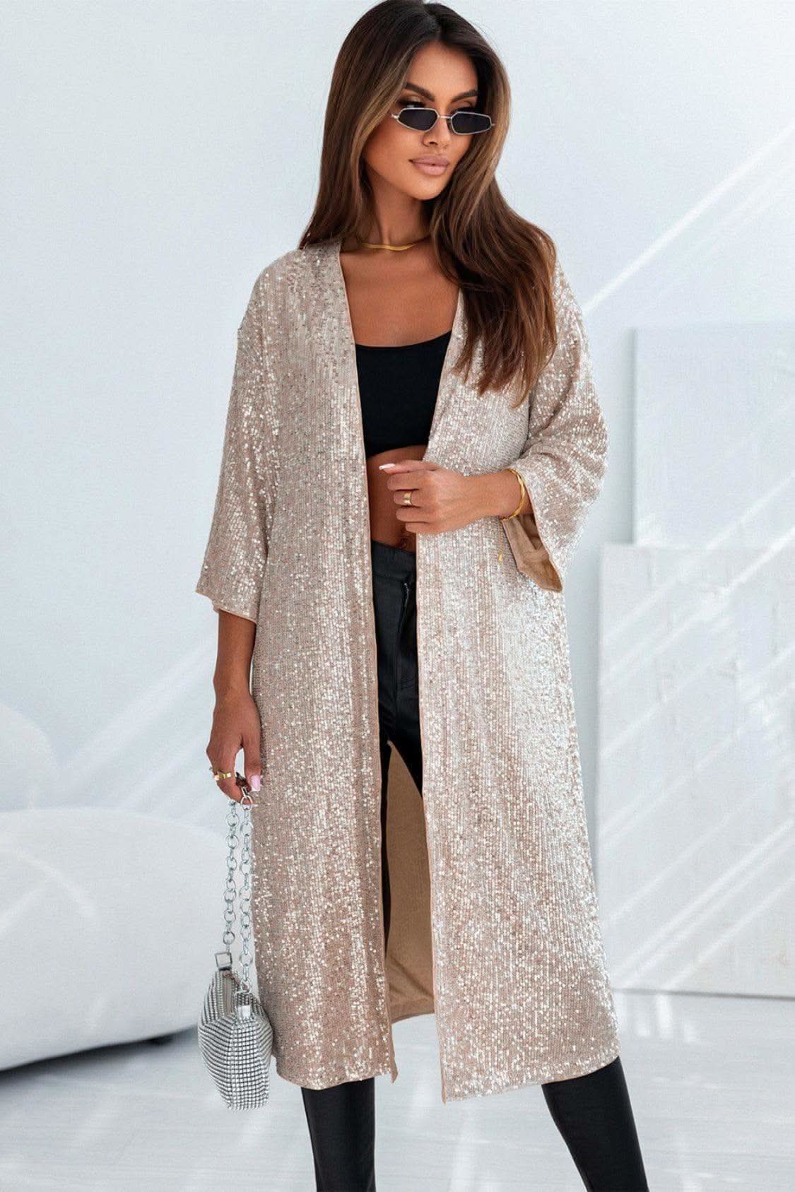Brynlee Sequin Open Front Duster Cardigan - SwagglyLife Home & Fashion Brynlee Sequin Open Front Duster Cardigan - SwagglyLife Home & Fashion