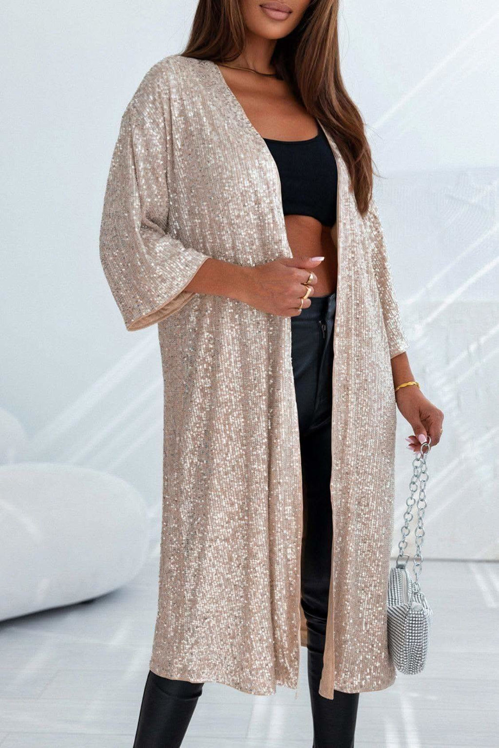Brynlee Sequin Open Front Duster Cardigan in - Shirts & Tops photo