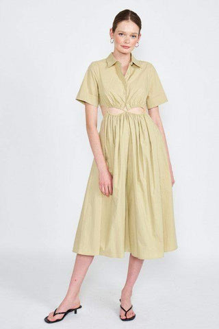 Button Up Collared Cutout Midi Dress - SwagglyLife Home & Fashion Button Up Collared Cutout Midi Dress - SwagglyLife Home & Fashion