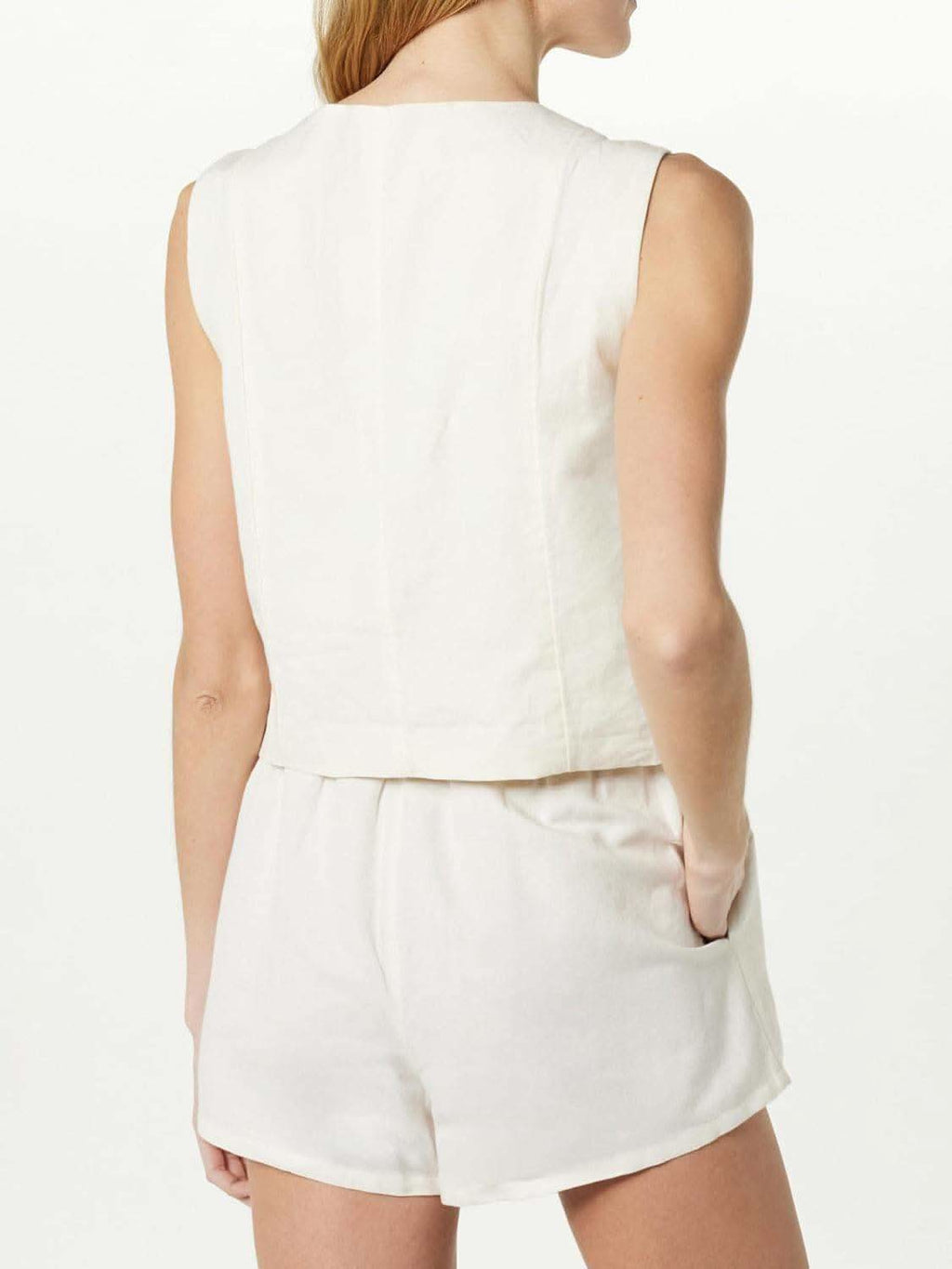 Button Up V-Neck Top and Pocketed Shorts Set in - photo