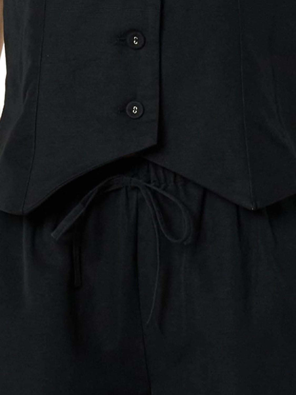 Button Up V-Neck Top and Pocketed Shorts Set in - photo