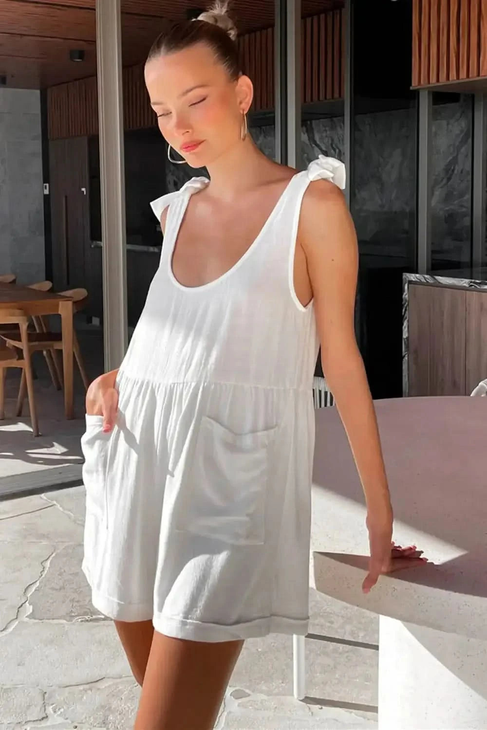 Full Size Scoop Neck Tie Shoulder Romper in - photo