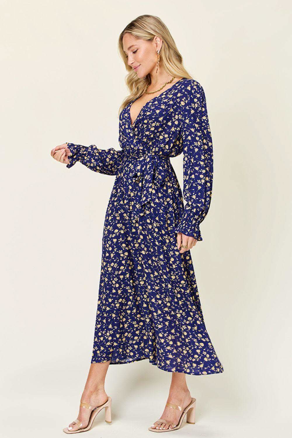 Double Take Full Size Tie Back Flounce Sleeve Dress in - photo