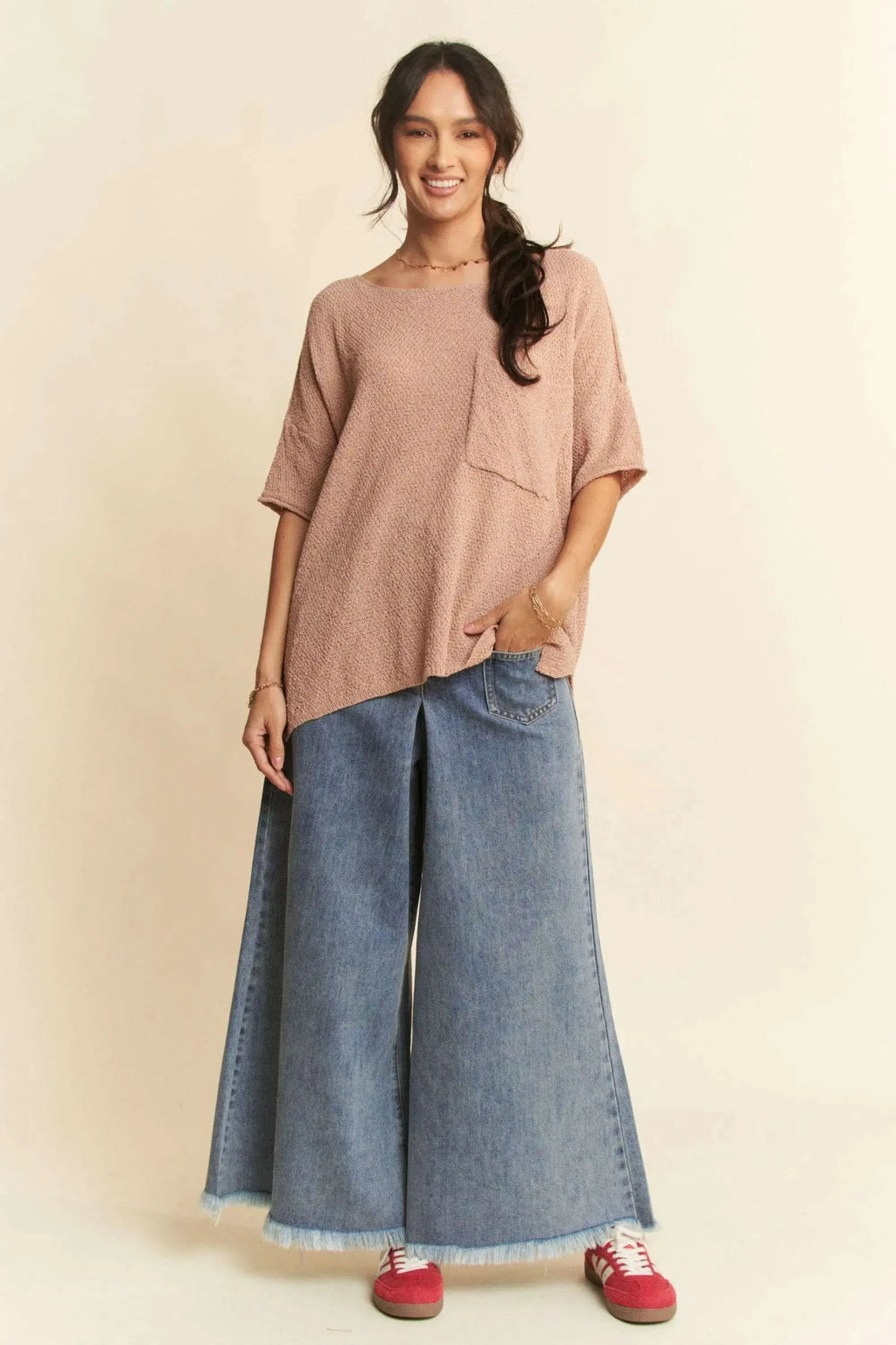 Davi & Dani Patch Pocket Wide Leg Culotte Jeans in - photo
