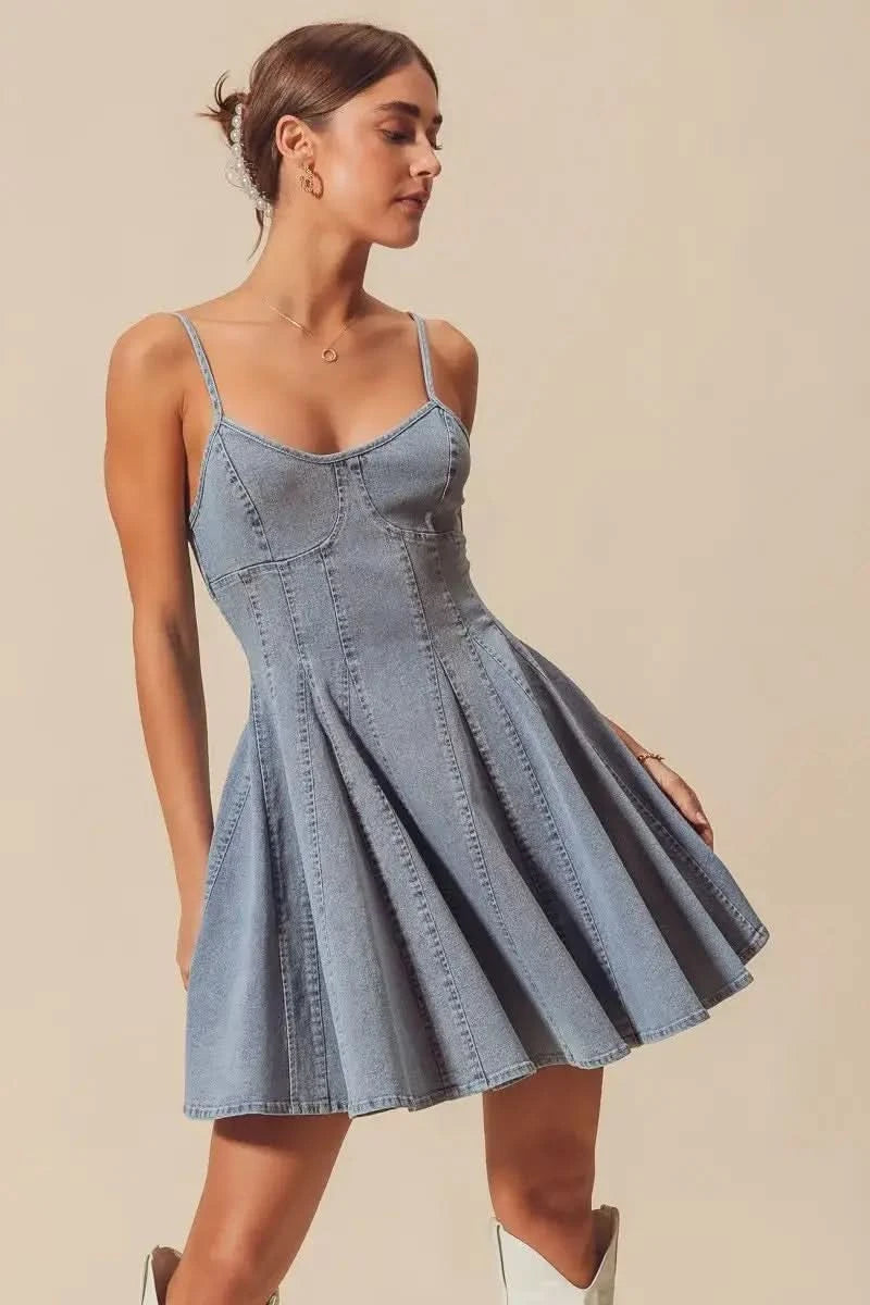 SO ME A Line Fit and Flare Denim Mini Dress in - photo