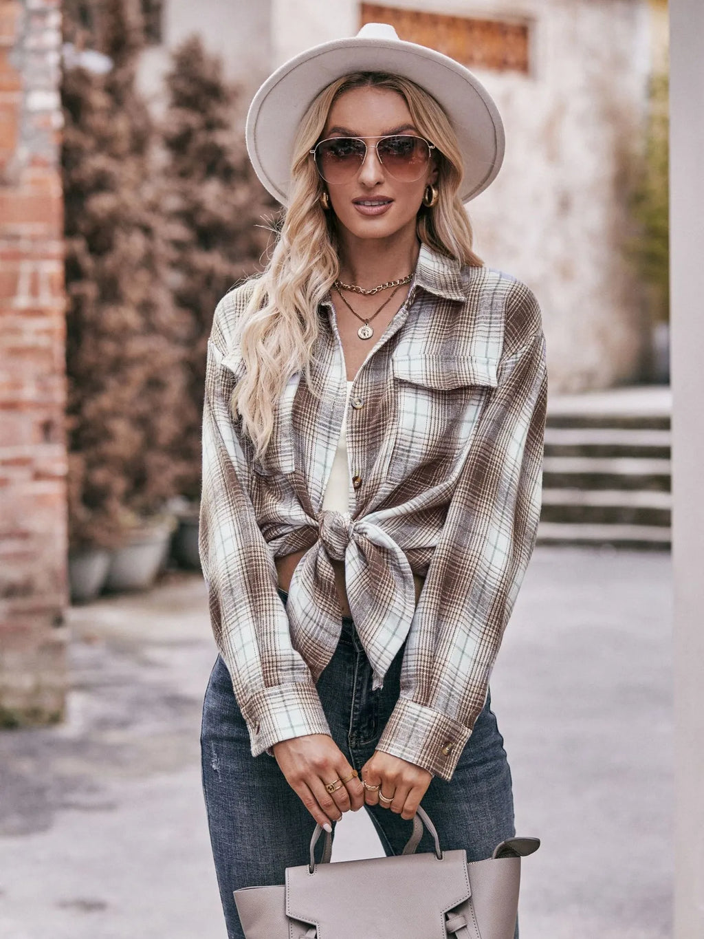 Plaid Button-Down Long Sleeve Shirt in - photo