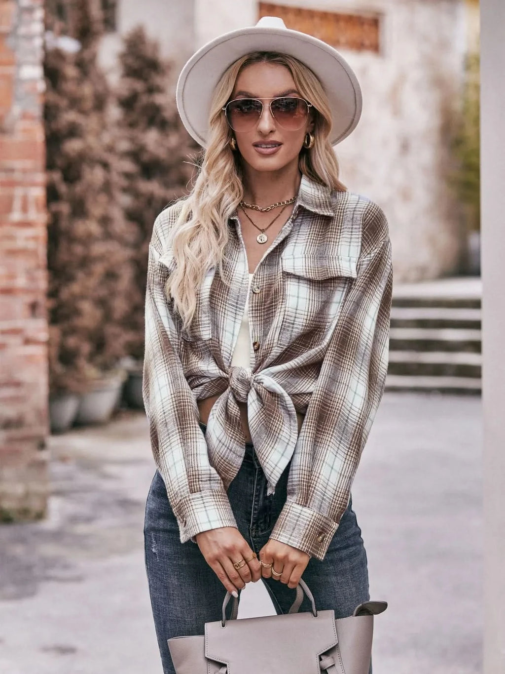 Plaid Button-Down Long Sleeve Shirt in - photo