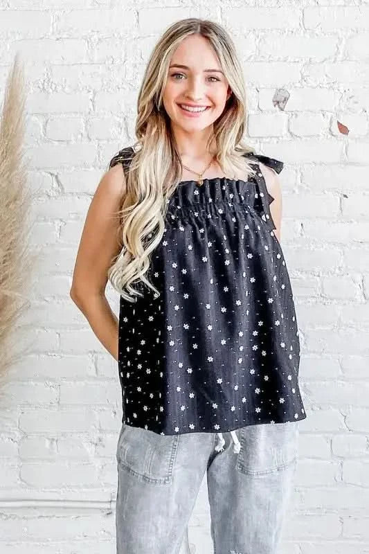 And The Why Daisy Polka Dot Print Ruffle Tank Top - SwagglyLife Home & Fashion