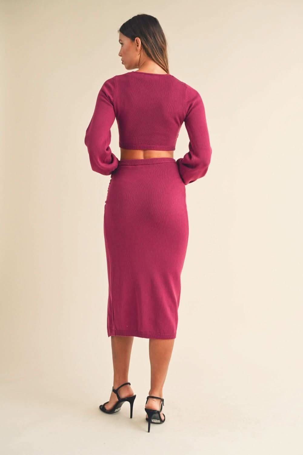 MABLE Front Twisted Knit Top and Midi Skirt Set - SwagglyLife Home & Fashion
