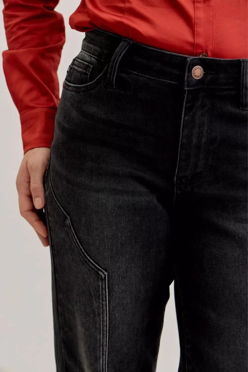Judy Blue Mid Rise Straight Western Seam Detail Jeans in - photo