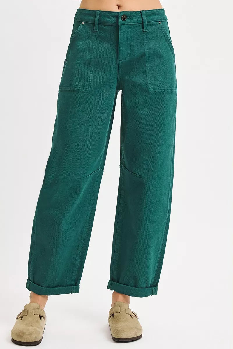 RISEN High Rise Ankle Cuffed Barrel Pants in - photo