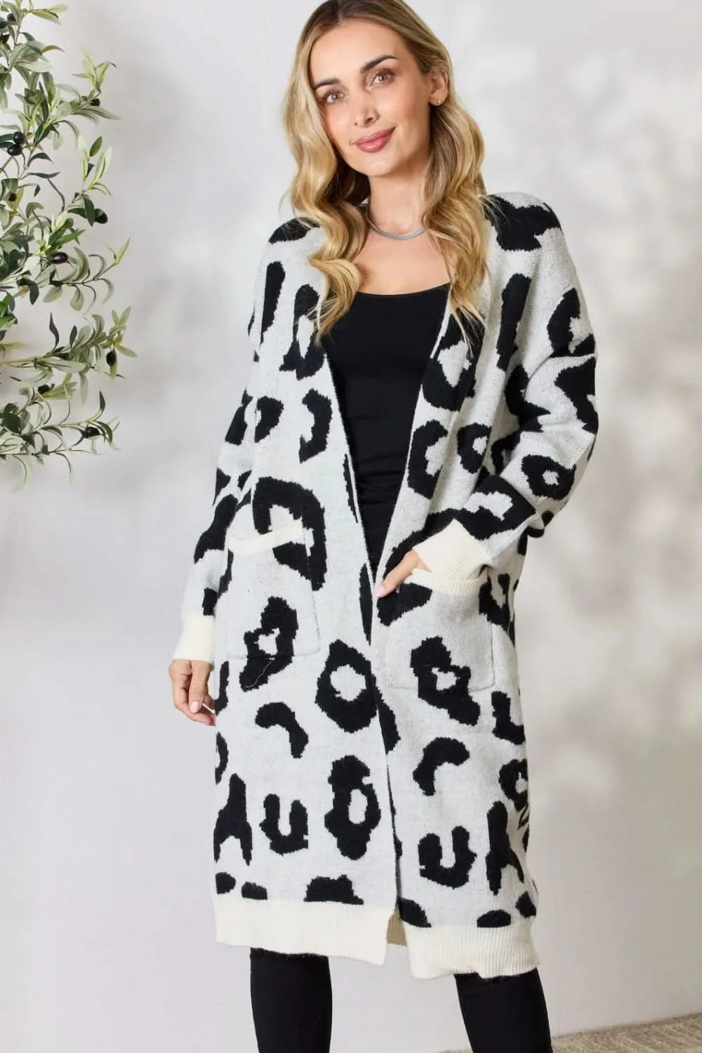 BiBi Leopard Open Front Cardigan in Ivory - photo