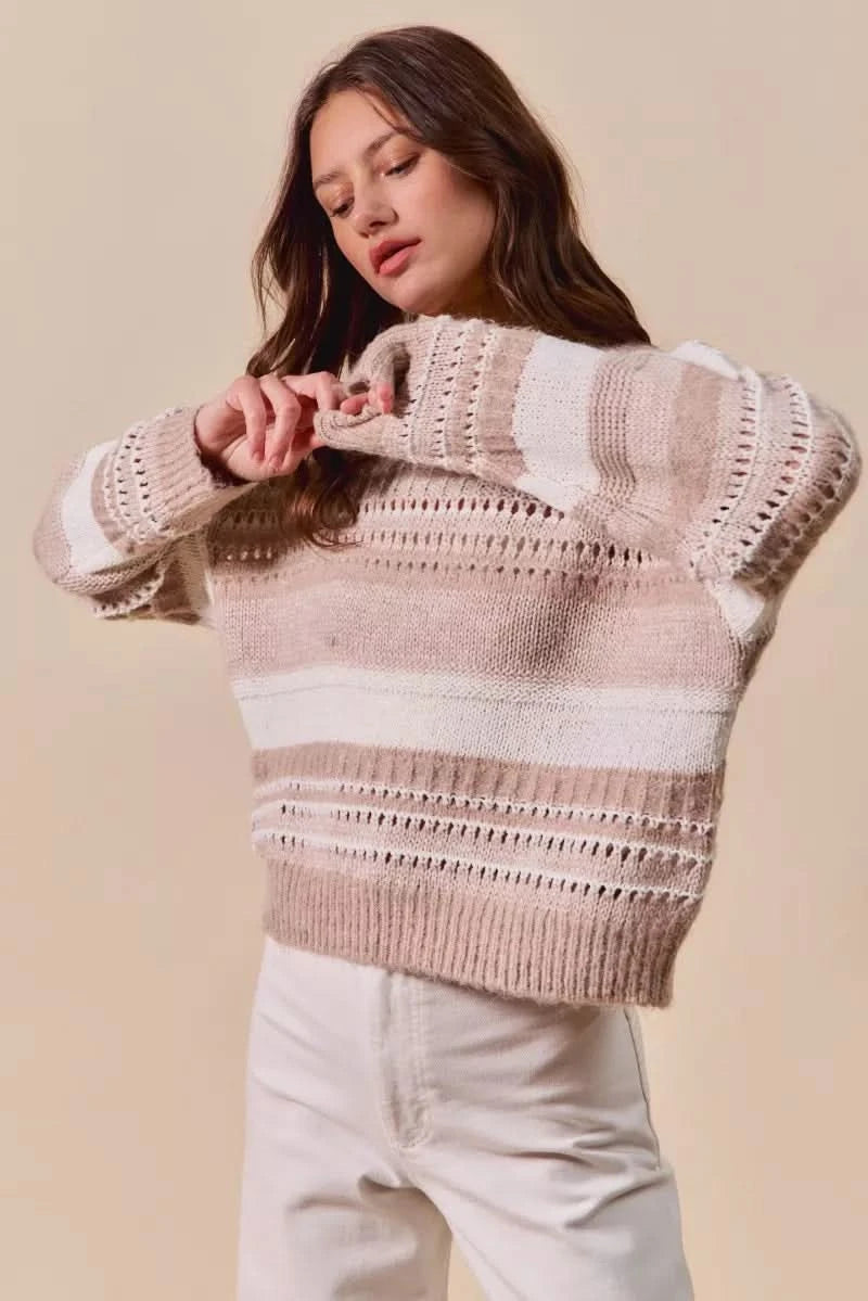 SO ME Variegated Stripe Textured Loose Fit Sweater in - photo