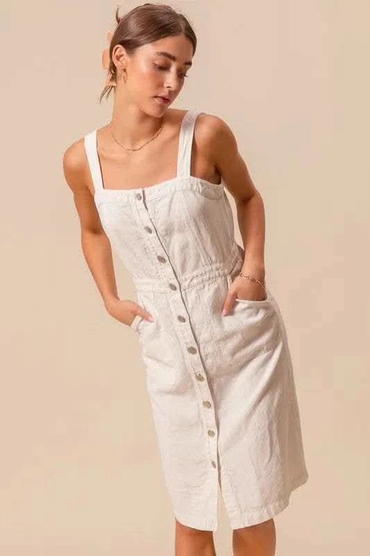 SO ME Button Down Pocket Front Pinafore Dress in - photo