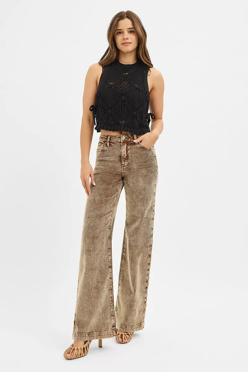 RISEN High Rise Wide Leg Corduroy Jeans - SwagglyLife Home & Fashion