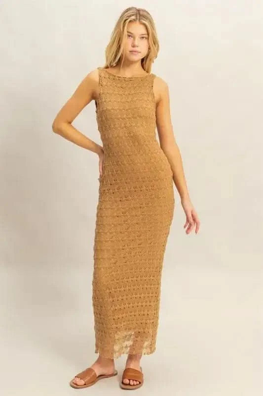 HYFVE Sleeveless Crochet Open Back Maxi Dress in - photo
