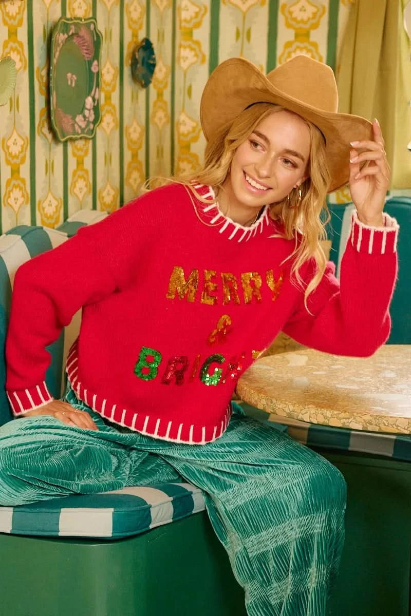 BiBi Christmas Theme Sequin Lattering Sweater in - photo
