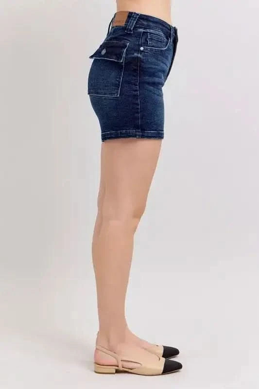 Judy Blue Full Size High Waist Back Flap Pocket Denim Shorts Plus Size in - photo