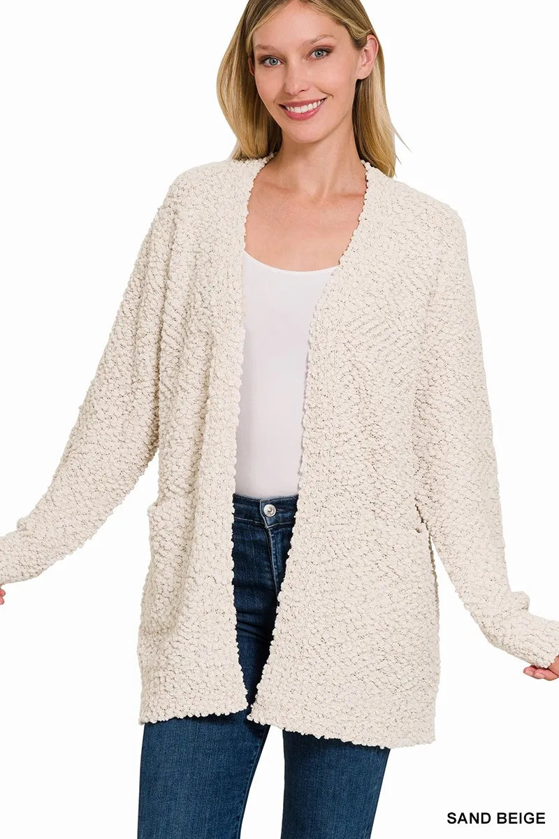 Zenana Long Sleeve Popcorn Sweater Cardigan with Pockets in - photo