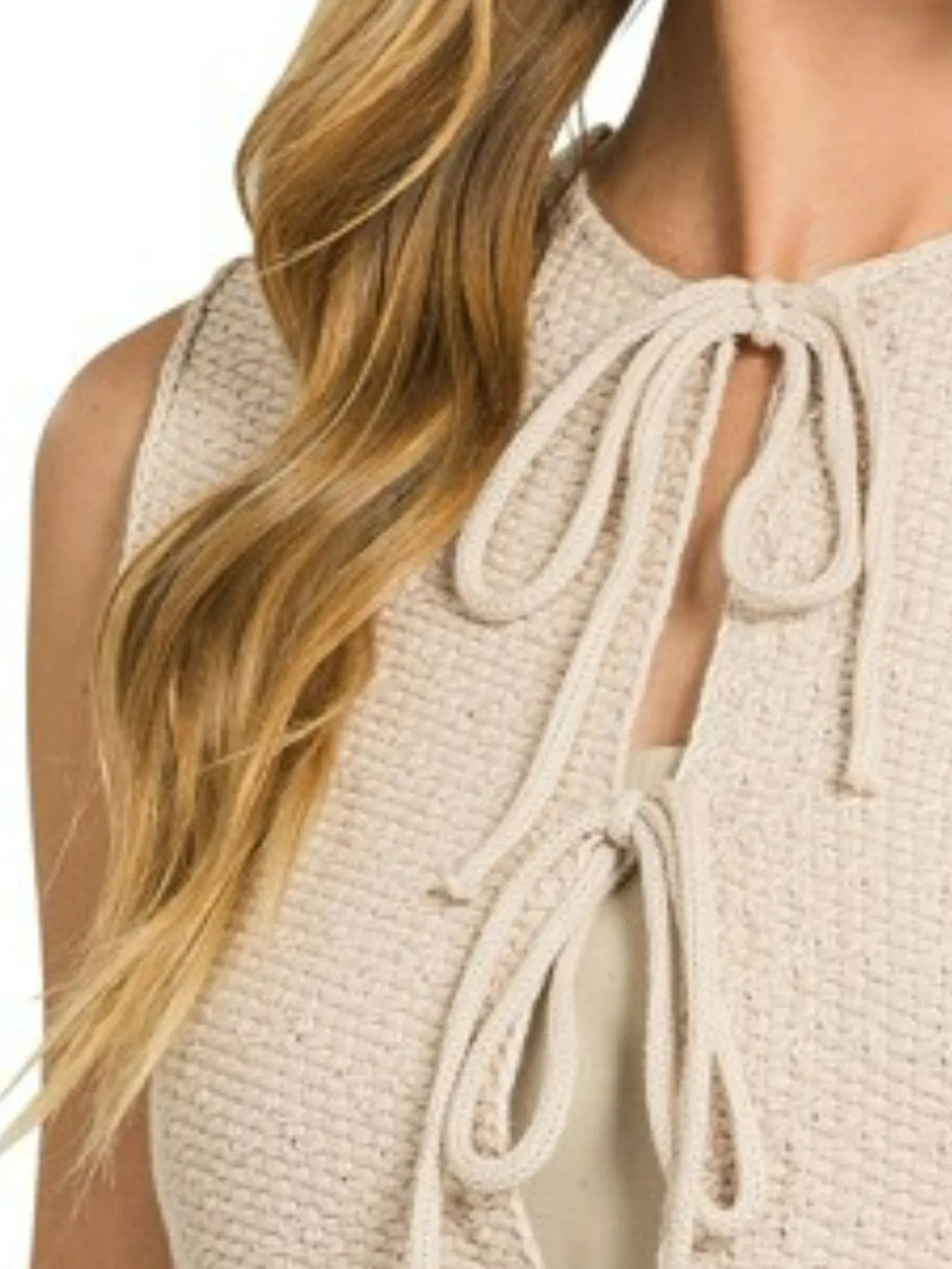Zenana Tie Front Cropped Sweater Vest in - photo