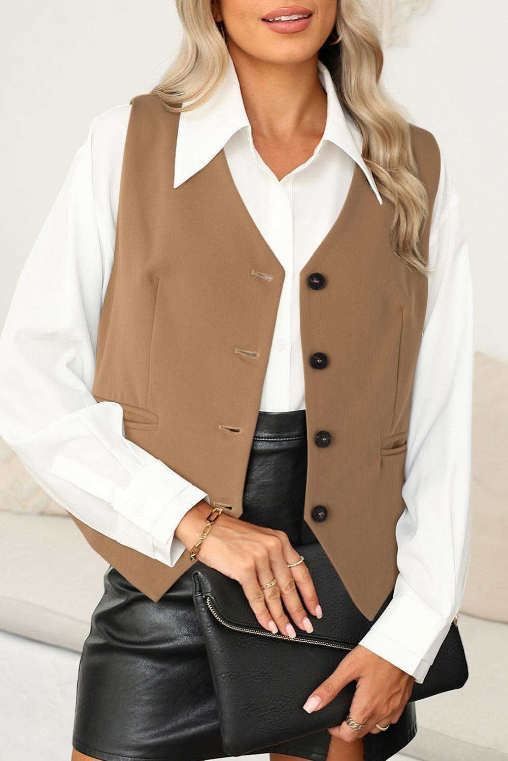 Pocketed Button Up Vest - SwagglyLife Home & Fashion