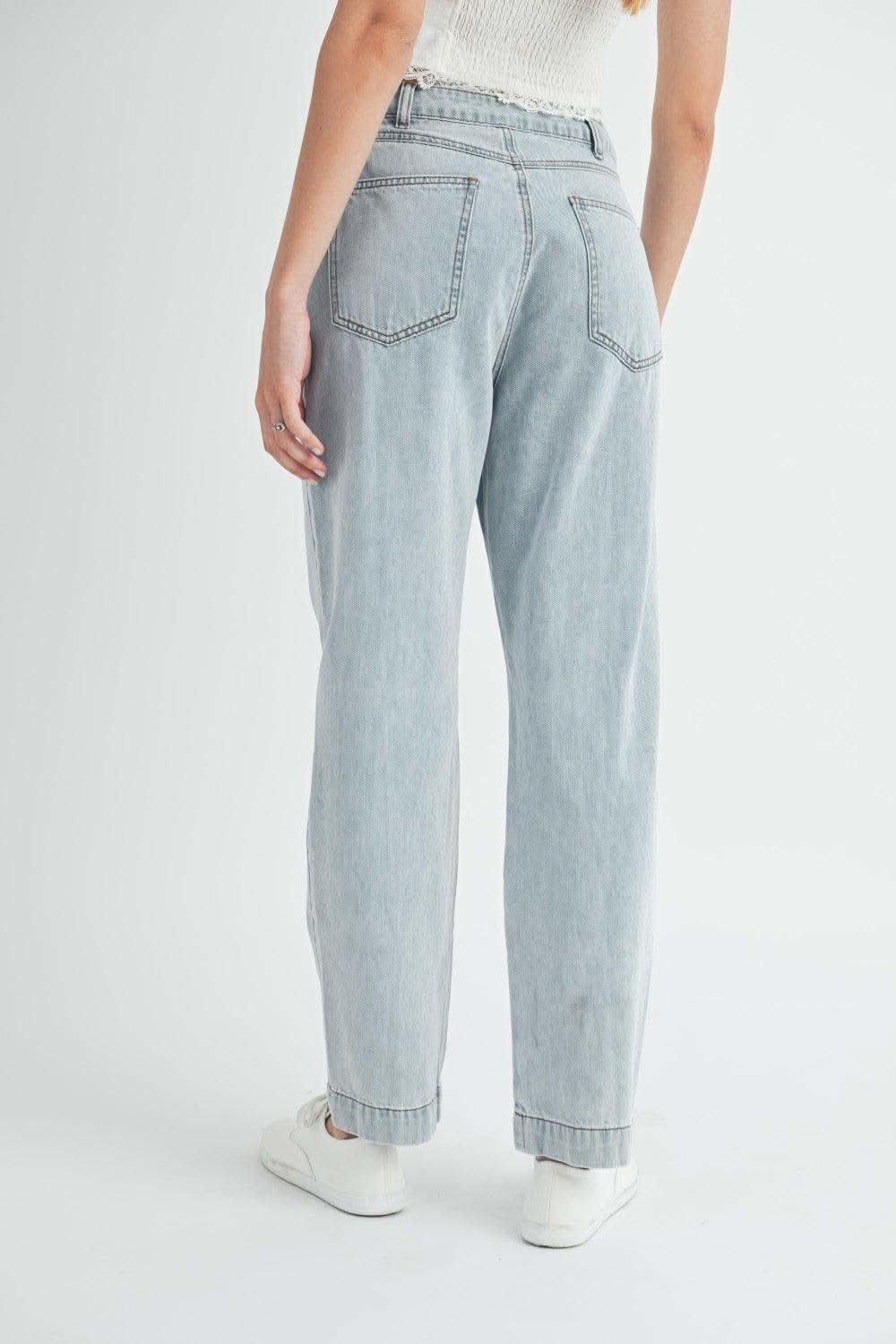 MABLE Pleated Front Detail Straight Jeans - SwagglyLife Home & Fashion