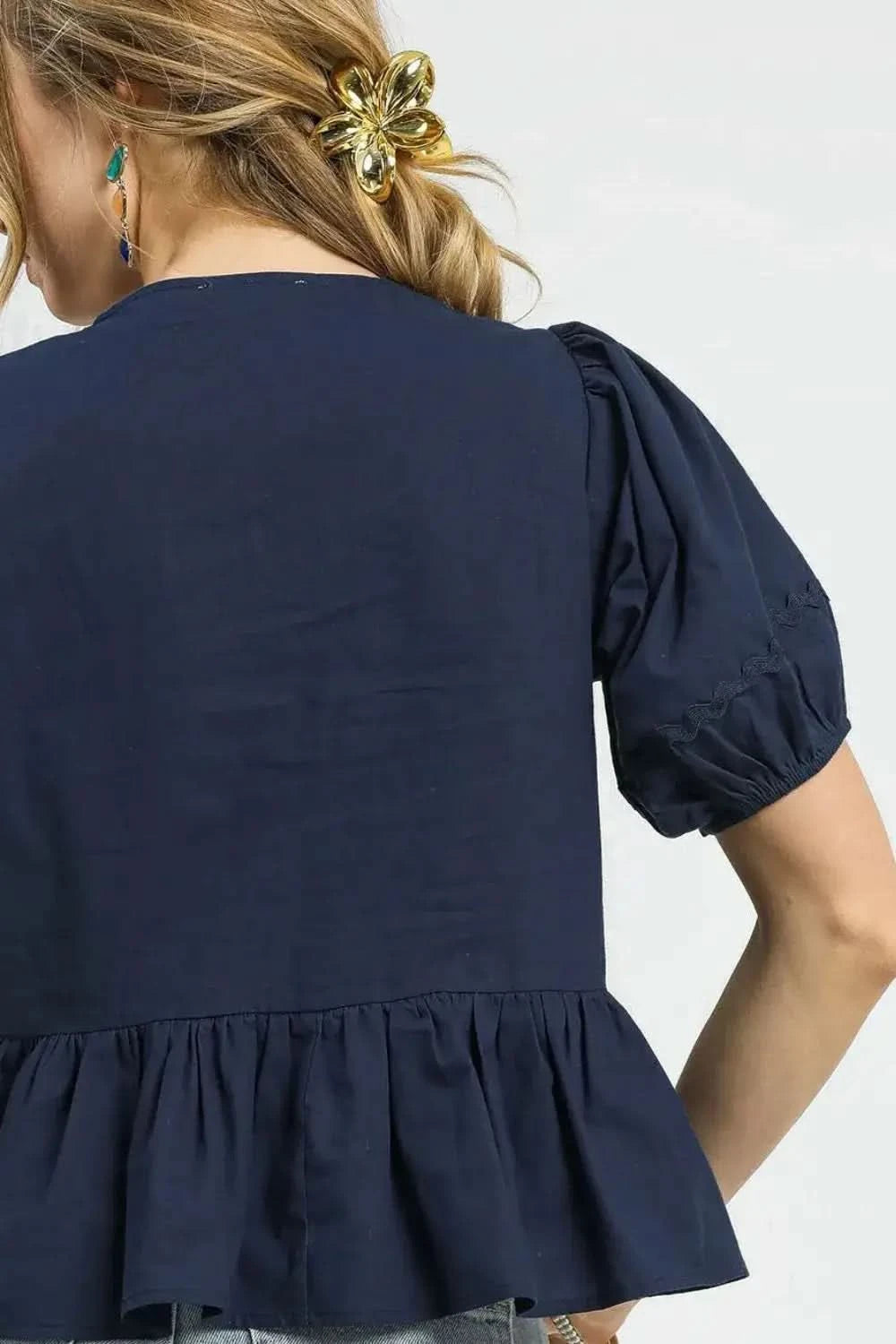 Umgee Tie Front Puff Sleeve Blouse in - photo