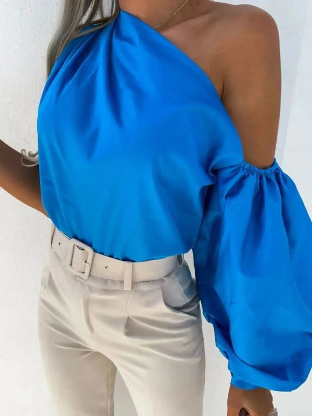 One Shoulder Puff Sleeve Blouse in - photo