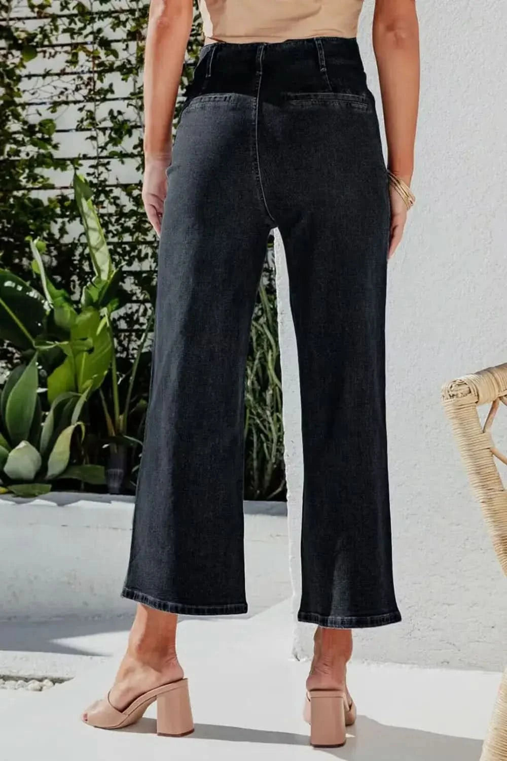 Button Fly Cropped Wide Leg Jeans in - photo