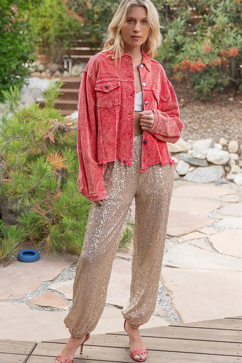 POL Button Down Corduroy Trucker Jacket in - photo