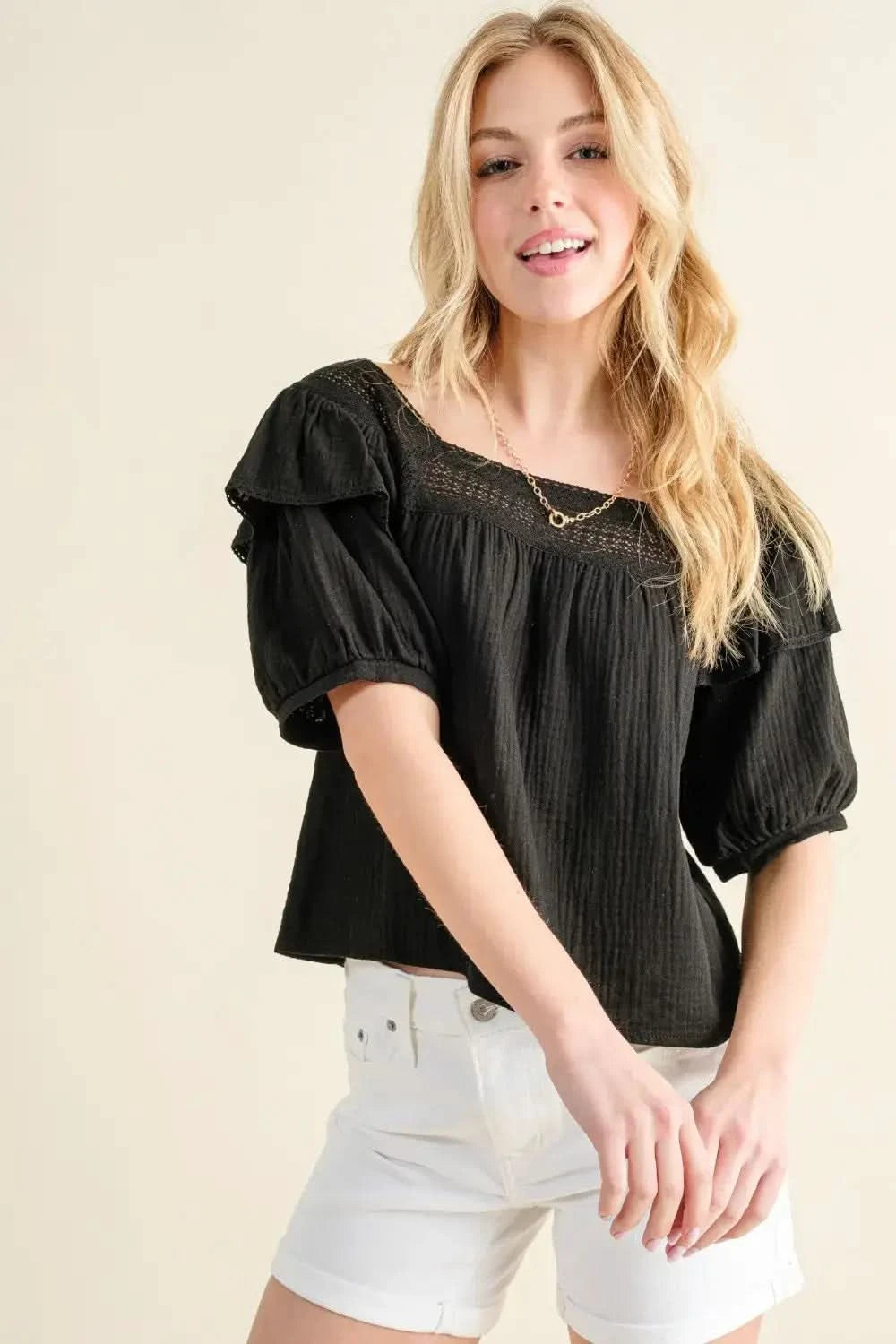 And The Why Square Neck Ruffled Blouse - SwagglyLife Home & Fashion And The Why Square Neck Ruffled Blouse - SwagglyLife Home & Fashion