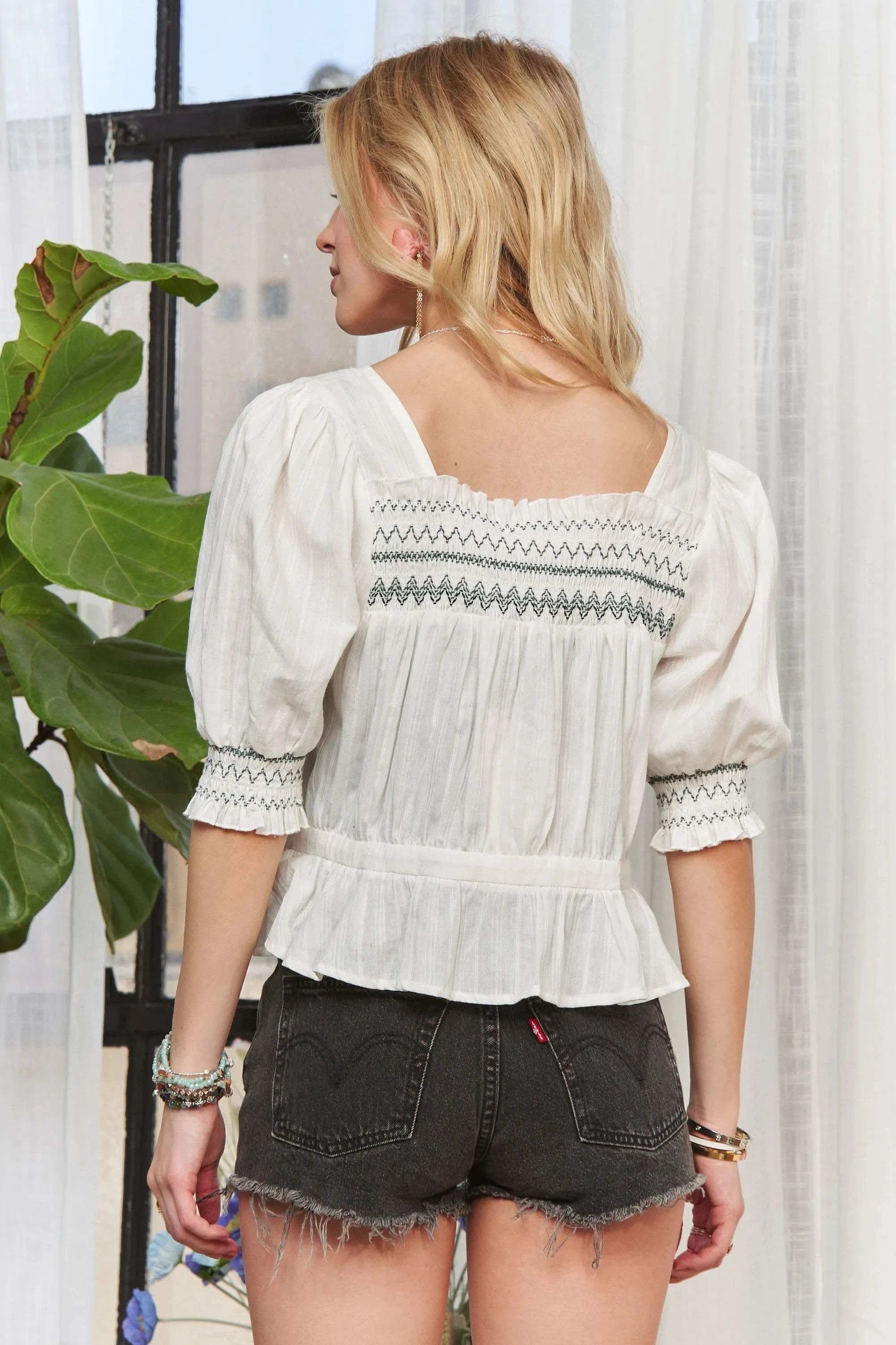 ADORA Smocked Puff Sleeve Peasant Blouse - SwagglyLife Home & Fashion ADORA Smocked Puff Sleeve Peasant Blouse - SwagglyLife Home & Fashion