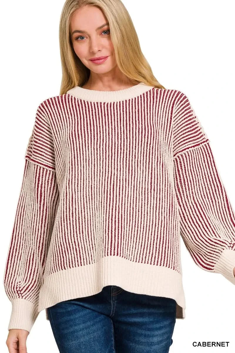 Zenana Two Tone Crewneck Sweater in - photo