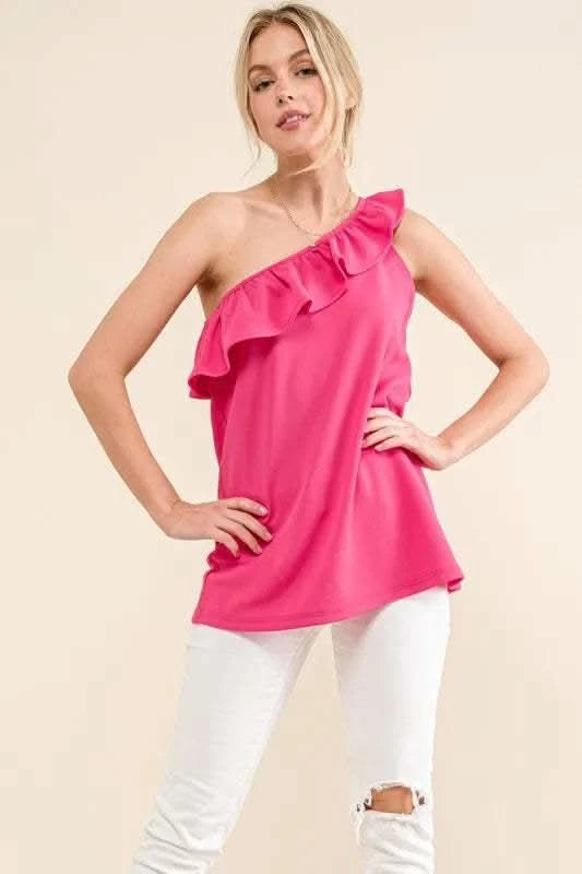 And The Why Ruffle One Shoulder Sleeveless Tank Top - SwagglyLife Home & Fashion And The Why Ruffle One Shoulder Sleeveless Tank Top - SwagglyLife Home & Fashion