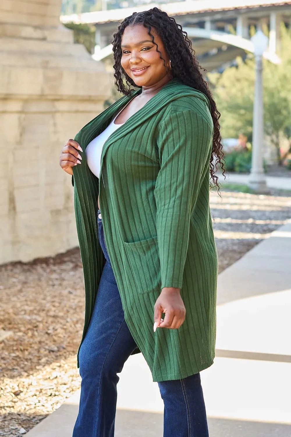 Basic Bae Full Size Hooded Sweater Cardigan in - photo