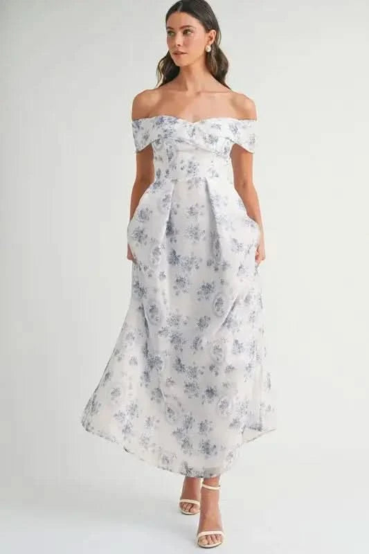 MABLE Floral Printed Off Shoulder Maxi Dress in - photo