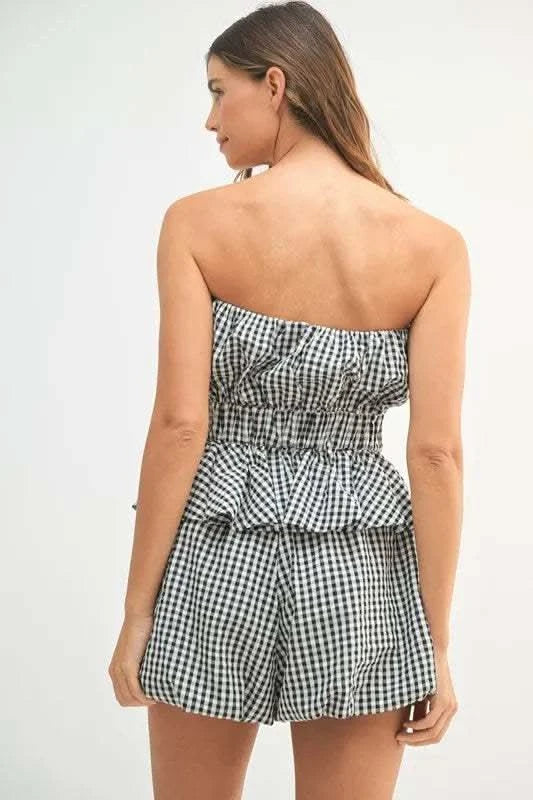 MABLE Gingham Tube Top and Shorts Set in - photo