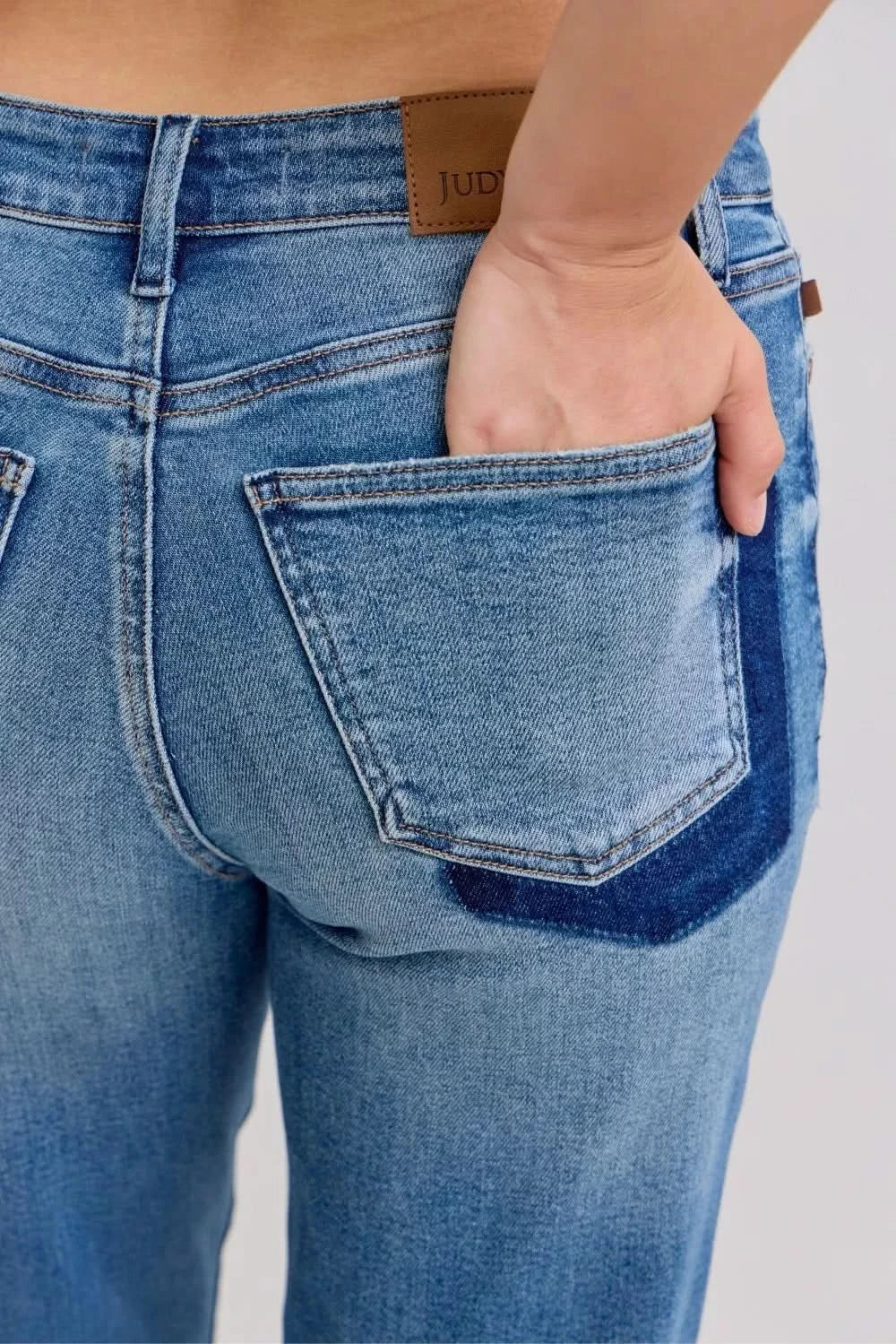 Judy Blue Full Size Mid Rise Bf Patch & Repair Destroy Release Hem Jeans Plus Size in - photo