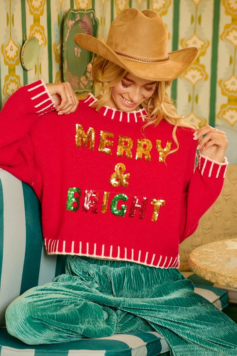 BiBi Christmas Theme Sequin Lattering Sweater in - photo