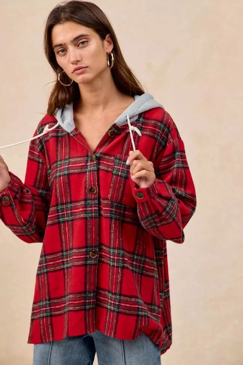 BiBi Brushed Plaid Hooded Jacket in - photo